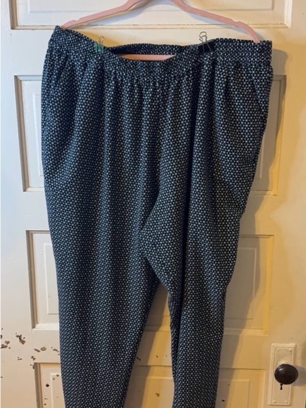 CJ Banks Navy & White Geometric Elastic-Waist Joggers